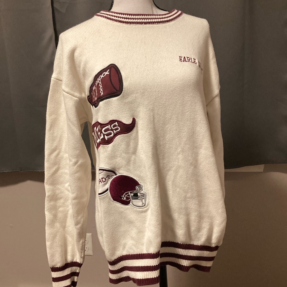Cream Crew Neck Sweater with Graphic Design